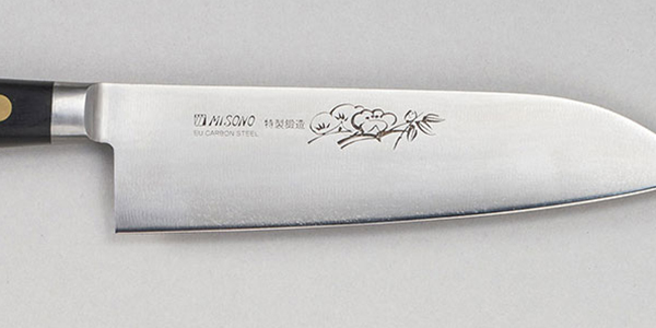 EU・カーボン鋼三徳180mm 花の彫刻入り