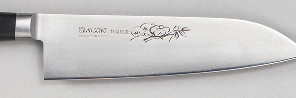 EU・カーボン鋼三徳180mm 花の彫刻入り